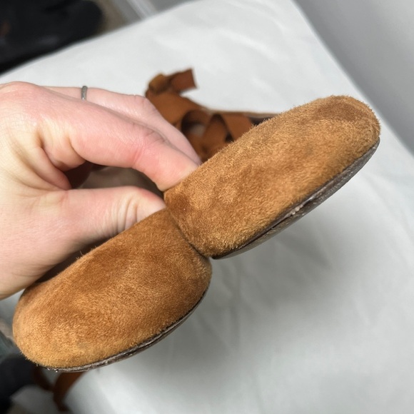 Tabitha Simmons Cognac Kid Suede Daria Ankle-Wrap Flats Sz 6.5 - Picture 12 of 15